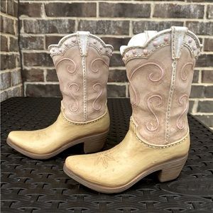 Set Of 2 Burton + Burton Resin Howdy Cowgirl Pink Boot Vases 9" Tall